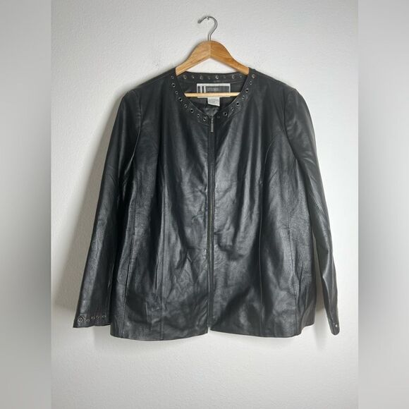 Vtg 80s JL Studio Leather Black Jacket Boho Size 16W - Picture 1 of 16